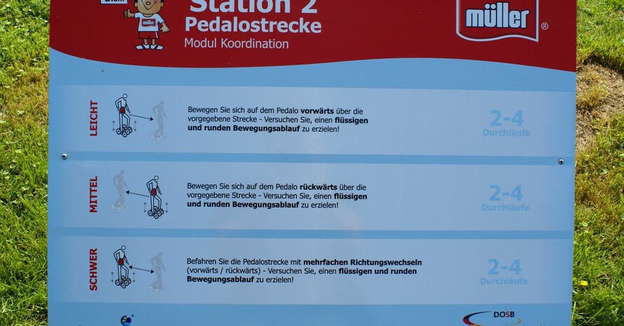 Zu den Bewegungsangeboten des Trimm Dich-Parcours zählt auch eine Pedalo-Strecke. Schautafeln erläutern anschaulich, was zu tun ist. Foto: www.trimmy.de
