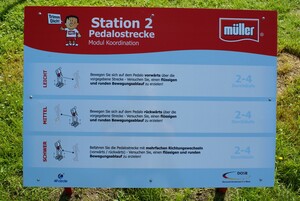 Zu den Bewegungsangeboten des Trimm Dich-Parcours zählt auch eine Pedalo-Strecke. Schautafeln erläutern anschaulich, was zu tun ist. Foto: www.trimmy.de