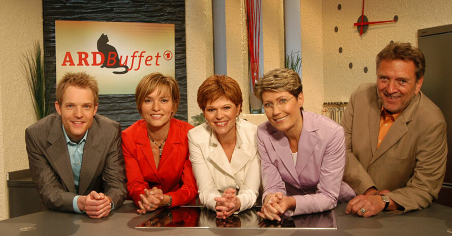 Die Moderatoren vom "ARD-Buffet" Ernst-Marcus Thomas, Evelin König, Bernadette Schoog, Jaqueline Stuhler und Bernd Schröder (v.l.). Copyright: SWR