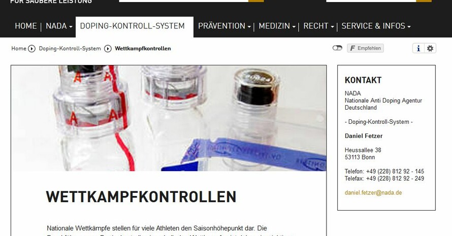 Screenshot von der NADA-Website