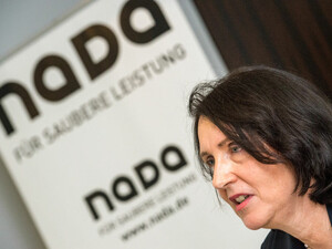 NADA-Vorstandsvorsitzende Andrea Gotzmann bei der Jahrespressekonferenz in Berlin. Foto: picture-alliance