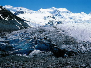 Gletscherzunge des Morteratschgletscher im Schweizer Oberengadin. Foto: picture-alliance