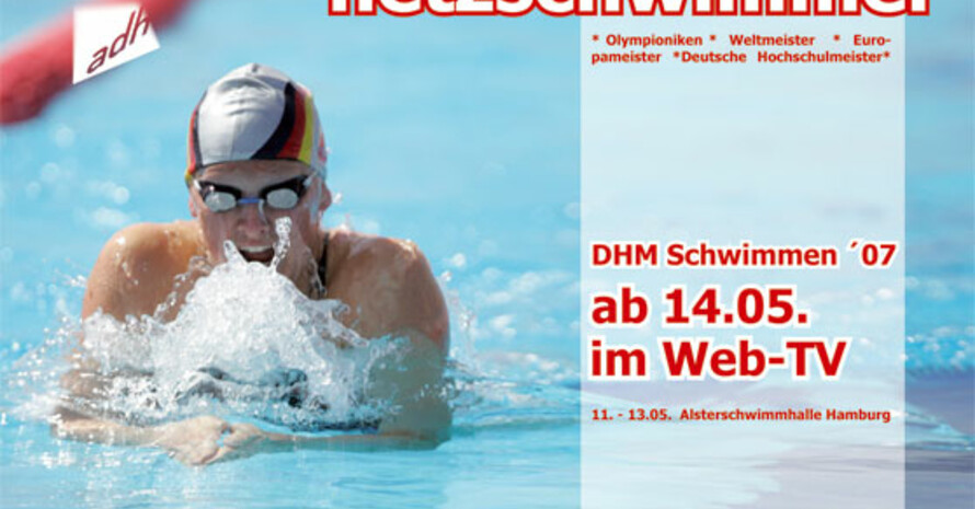Zum ersten Mal im Web-TV: die Deutschen Hochschulmeisterschaften im Schwimmen. Copyright: adh