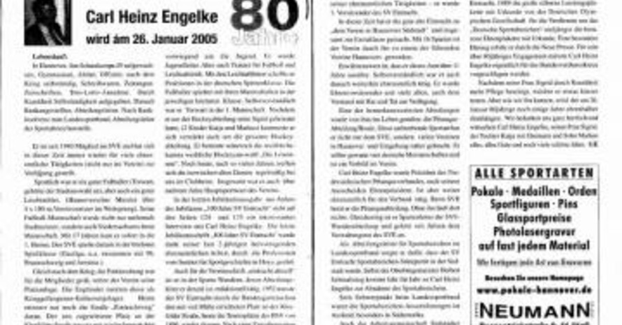 Ein großer Artikel zu seinen Ehren in der Vereinszeitung von Eintracht Hannover.