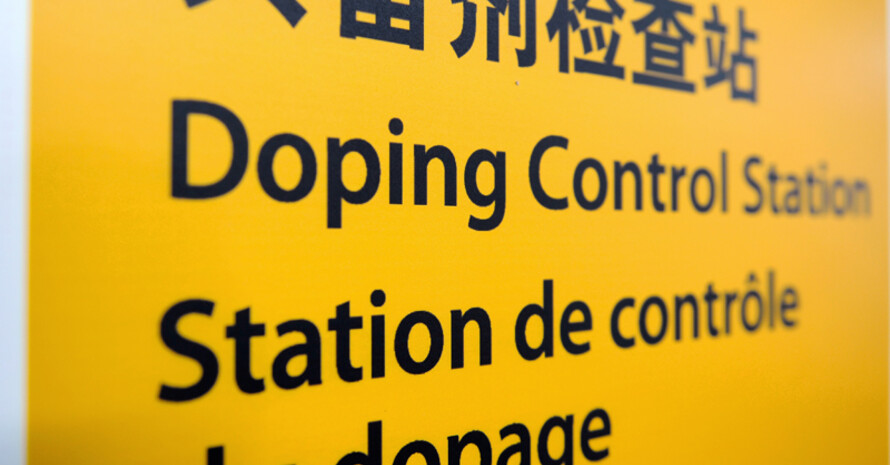 Hinweisschild zur Dopingkontrolle bei den Sommerspielen 2008 in Peking. Foto: picture-alliance