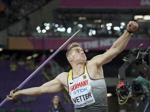 Johannes Vetter bei seinem Weltmeisterwurf in London. Foto: picture-alliance