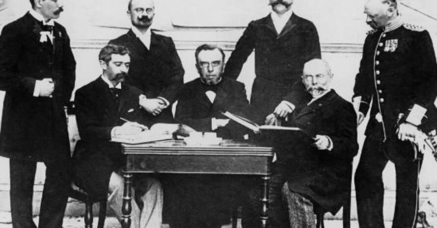 Mitglieder des ersten Internationalen Olympischen Komitees 1896 in Athen (v.li.): Gebhardt (Deutschland), Coubertin (Frankreich), Guth-Jarkowsky (Boehmen), Bikelas (Griechenland), Kemeny (Ungarn), Boutowski (Russland) und Balck (Schweden). Foto: picture-alliance
