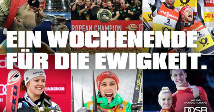 Australien Open Siegerin Angelique Kerber, die Handball Europameister, Rodel Weltmeister Tobias Wendl und Tobias Arlt, Siegerin im Riesenslalom Viktoria Rebensburg, Gewinner des Nordic Triple Erik Frenzel, EM Silber für Aljona Savchenko und Bruno Massot (von links oben nach rechts unten). Fotos: DOSB/picture-alliance