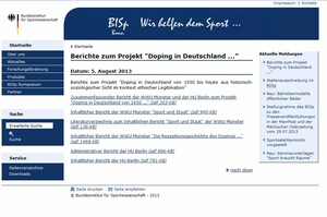 Die Abschlussberichte der Doping-Studie sind auf der BISp-Homepage abrufbar. Screenshot: BISp.de