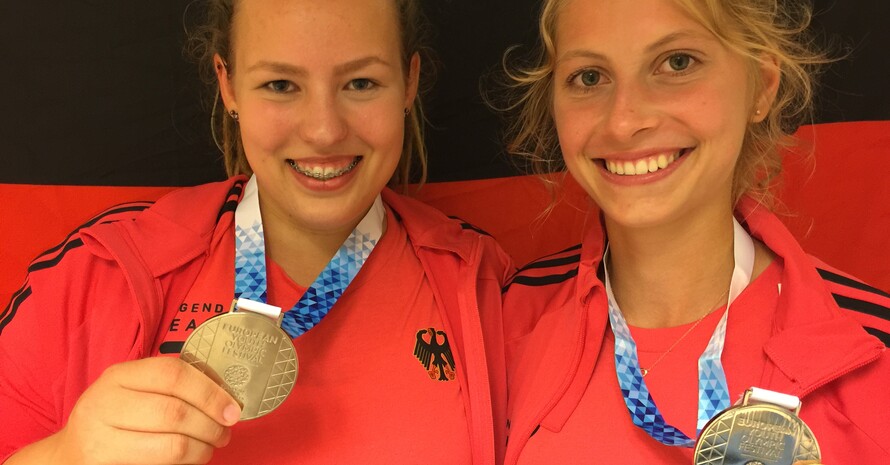 Die Silbermedaillen von Kugelstoßerin Josefine Klisch und 400-m-Hürdenläuferin Maren Smoljuk. (Foto: DOSB)