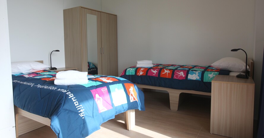 Die Bettwäsche ist mit den Piktogrammen der 26 olympischen Sommersportarten versehen. Foto: Getty Images